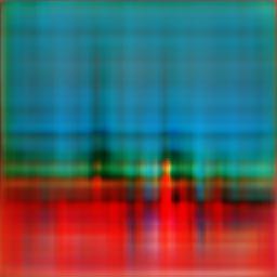 An abstract images in layers of blue, red and green