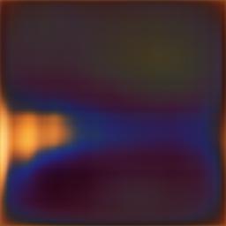 Abstract blue square with a lighter blue stripe and orange blob